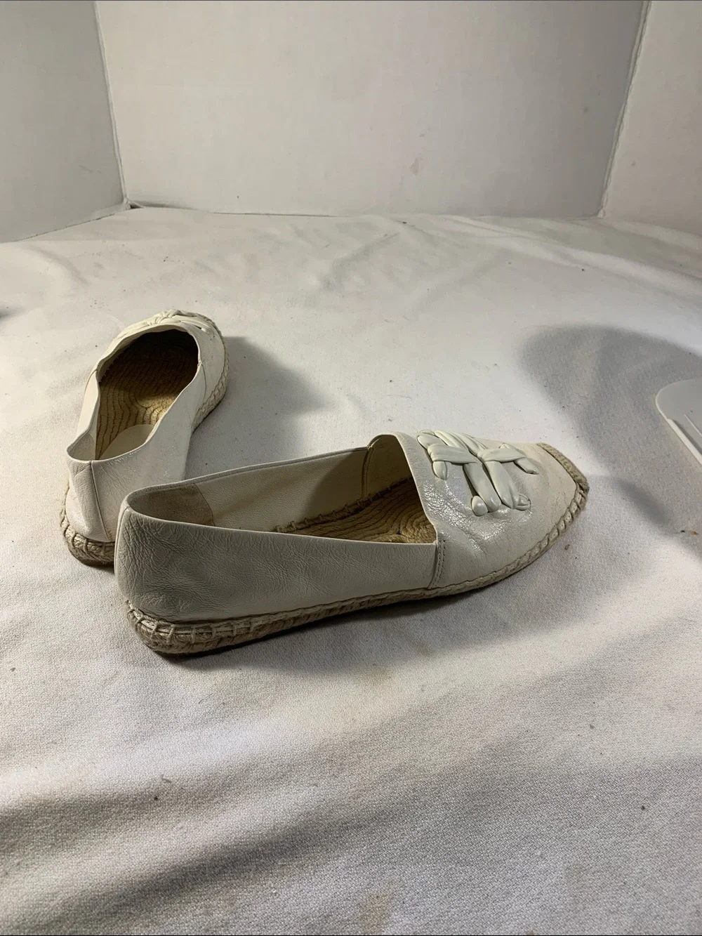 Tory Burch Ines Cream Leather Espadrille Slip-On Flats with Braided Logo Detail